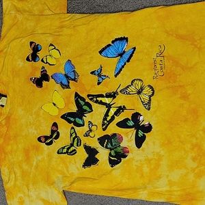 Vintage Costa Rica🇨🇷 Butterfly Yellow Tie Dye T Shirt Color Natural Tag Large